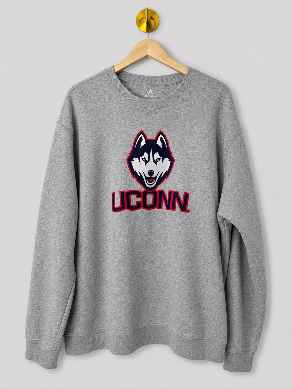UCONN Huskies Gray Crewneck Sweatshirt Embroidered College Pullover